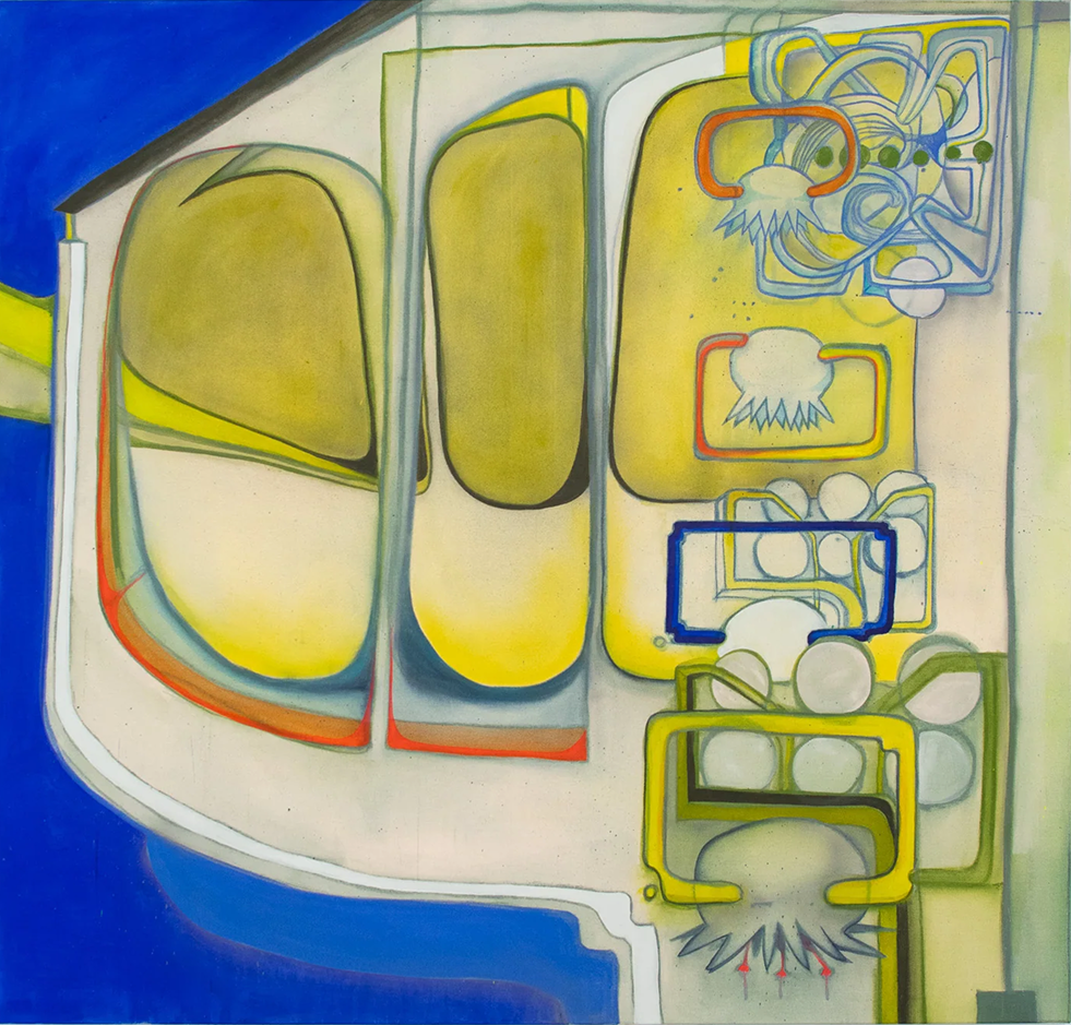An image of ' The Ringing in my Ear' by Lily Mortensen. Soft pastel, vinyl emulsion, aerosol, oil on canvas